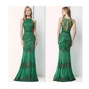 Green lace evening dress